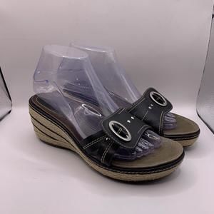 Clarks Artisan Women Black Espadrille Rope Wedge Sandal Shoe Size 7M